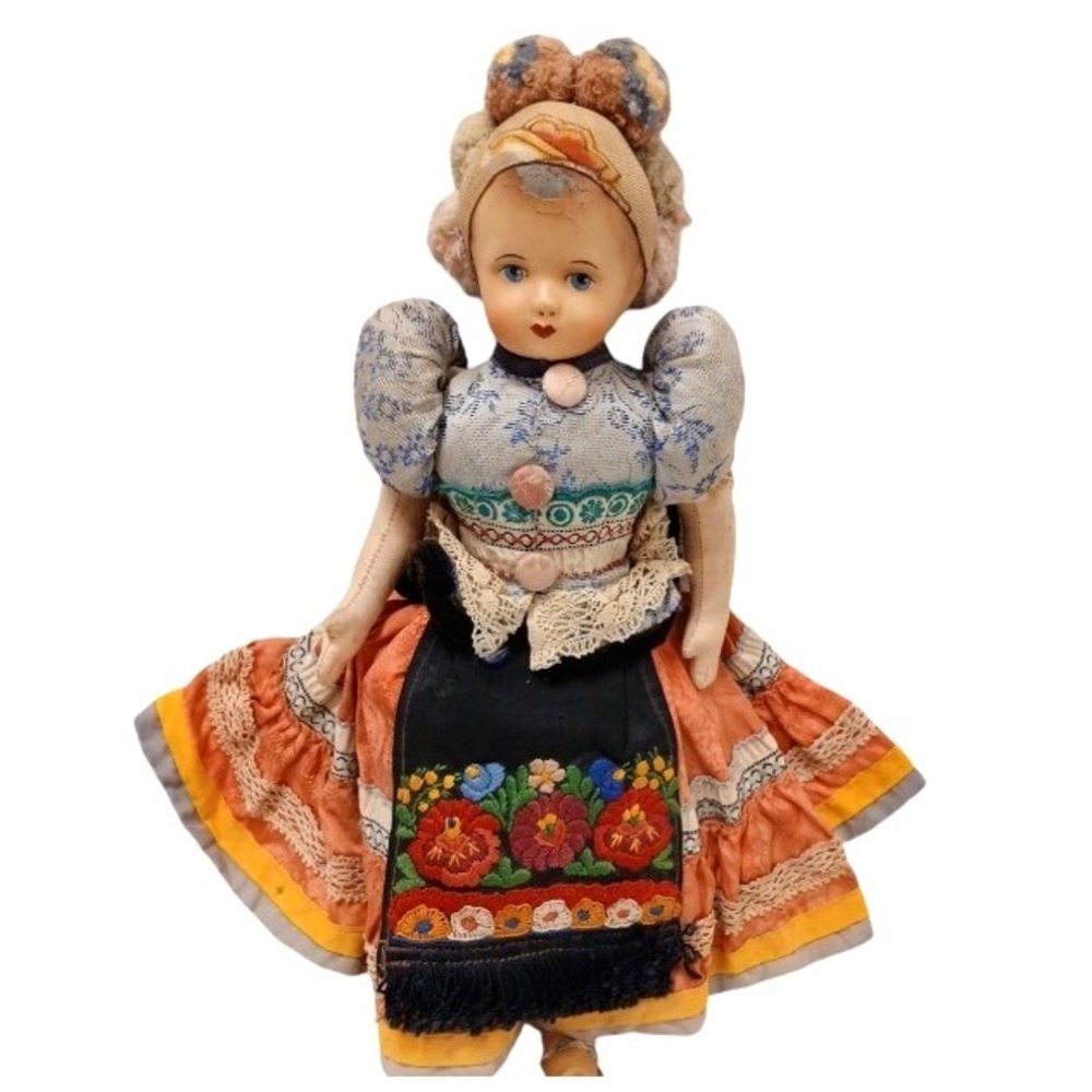 Hungarian Doll Mezokovesd MATYO National Costum Leather Shoes Handmade European